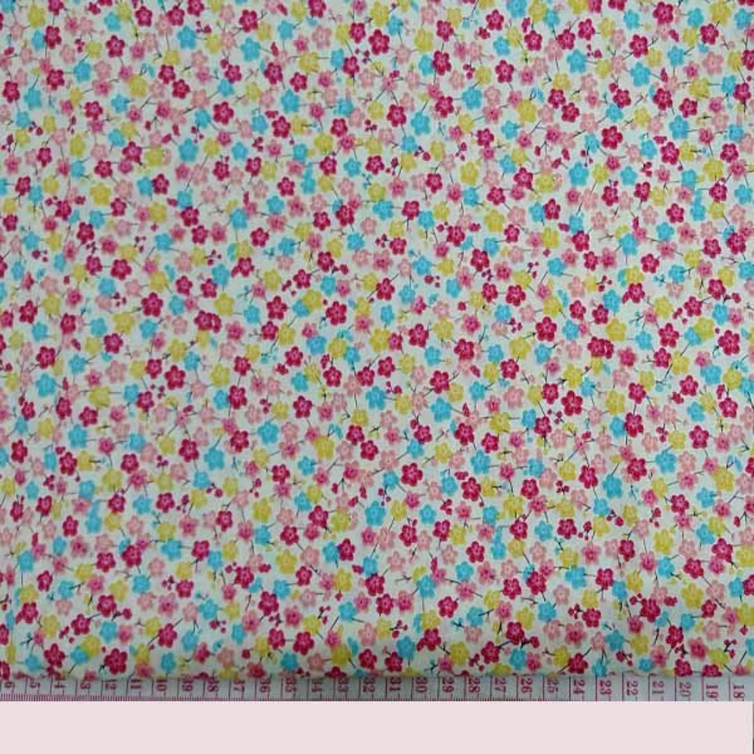 Kain Ela Cotton Corak Bunga Kecil Warna Pastel 4 Meter Design
