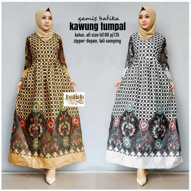 Satin Like Long Dress With Batik Design Women S Fashion Muslimah Fashion On Carousell