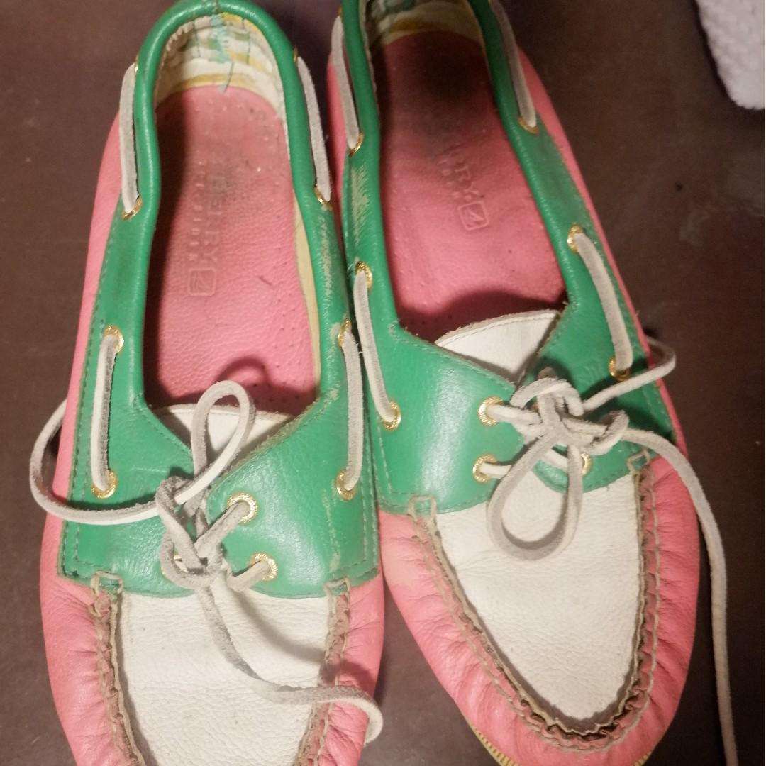 Pink and green sperrys deals