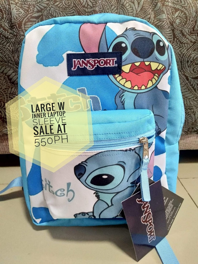 Stitch large skyblue jansport with free inner laptop sleeve Women s Fashion Bags Wallets Beach Bags on Carousell