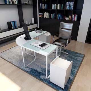 L-Shape Desk w/ Termpered Glass White Color OD-09