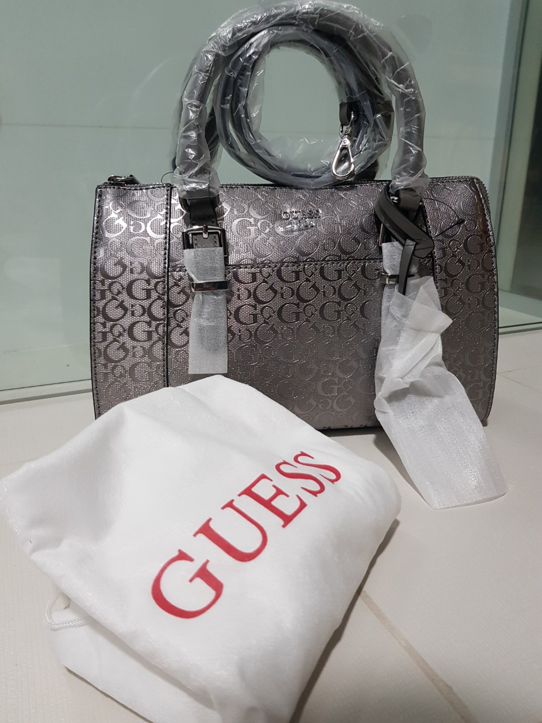 guess pewter handbag