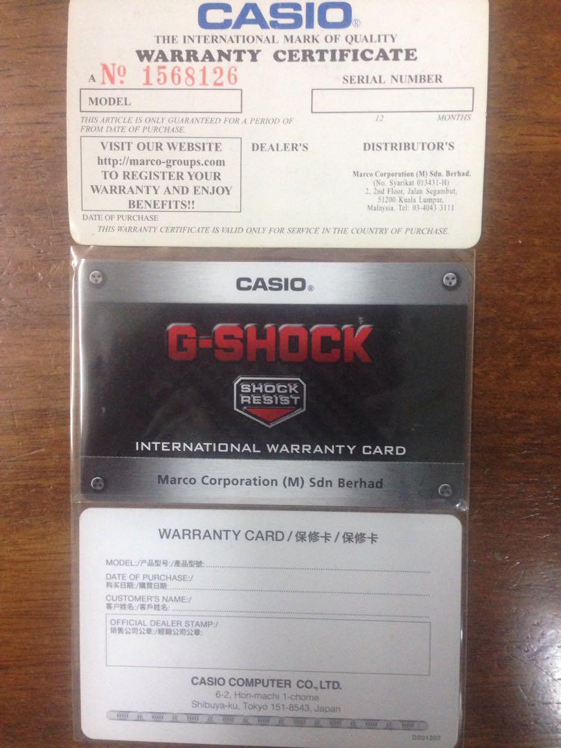 G shock warranty card sale