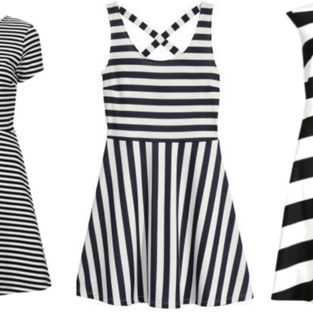 h&m black white striped dress