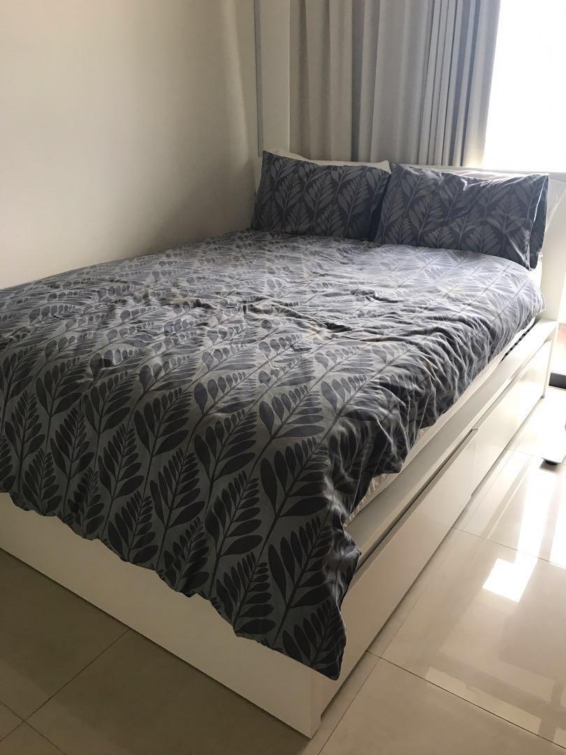 Ikea malm queen bed base with storage, Furniture & Home Living