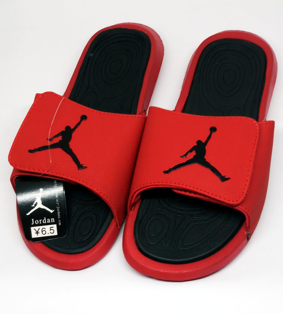 jordan slides men's red and black