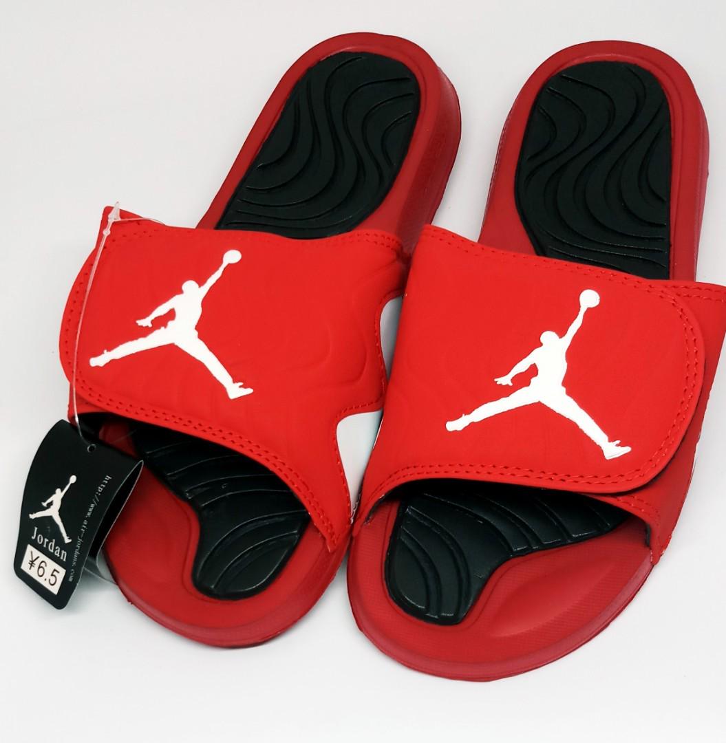 red and black jordan sandals