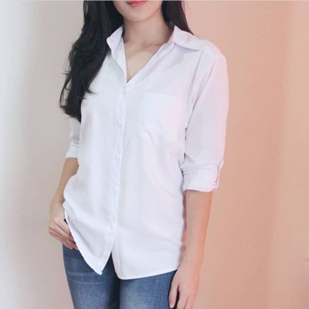 Kemeja Putih Wanita Lengan Panjang Polos Womens Fashion Womens