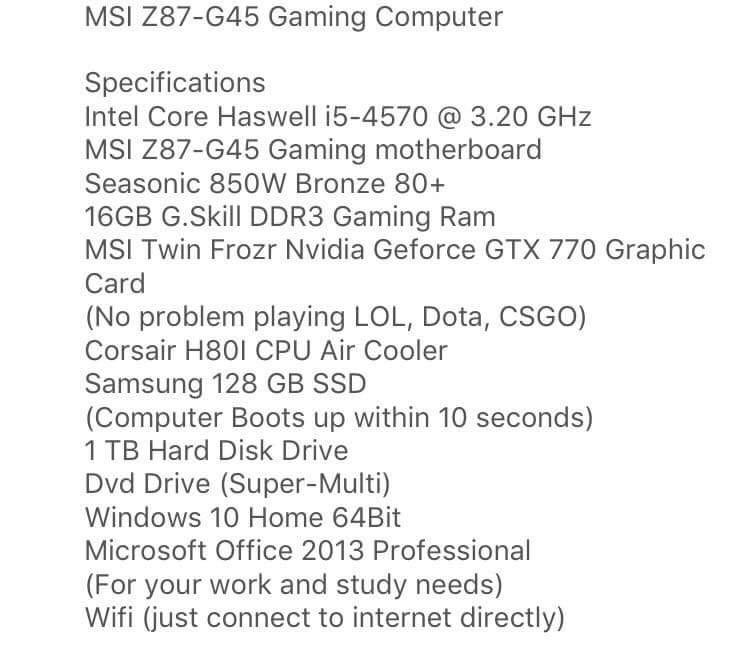 MSI z87 g45 gaming pc