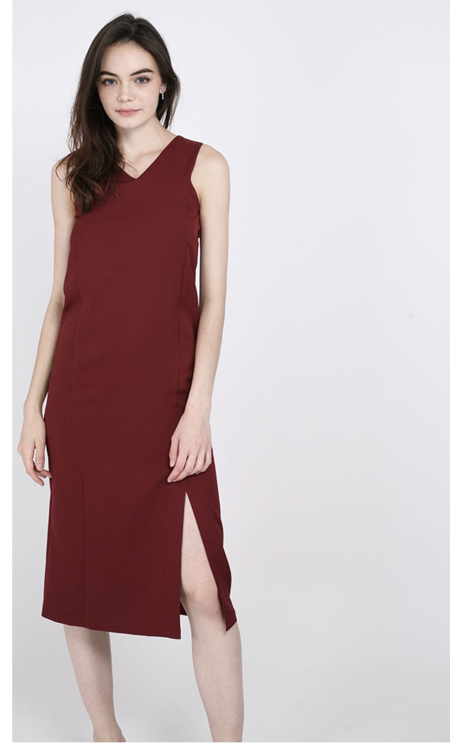 wine color midi dress