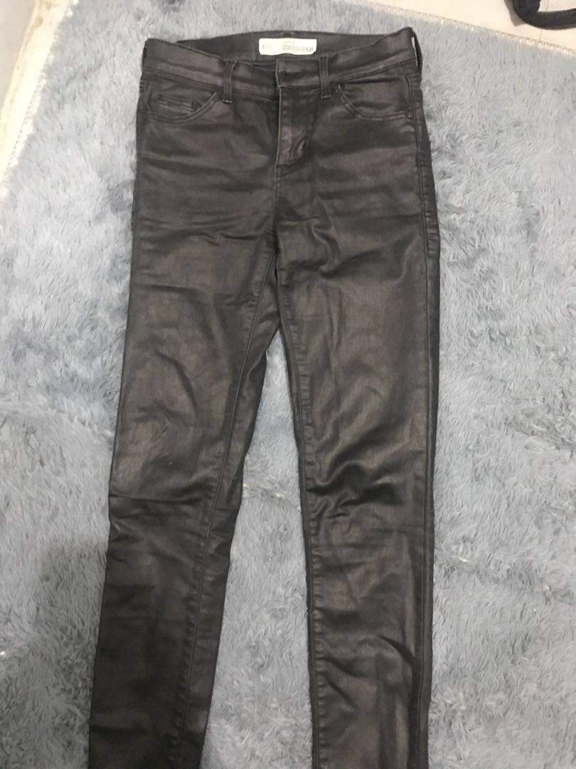 topshop coated leigh jeans