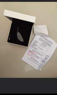 Pandora Silver necklace leaf feather shaped