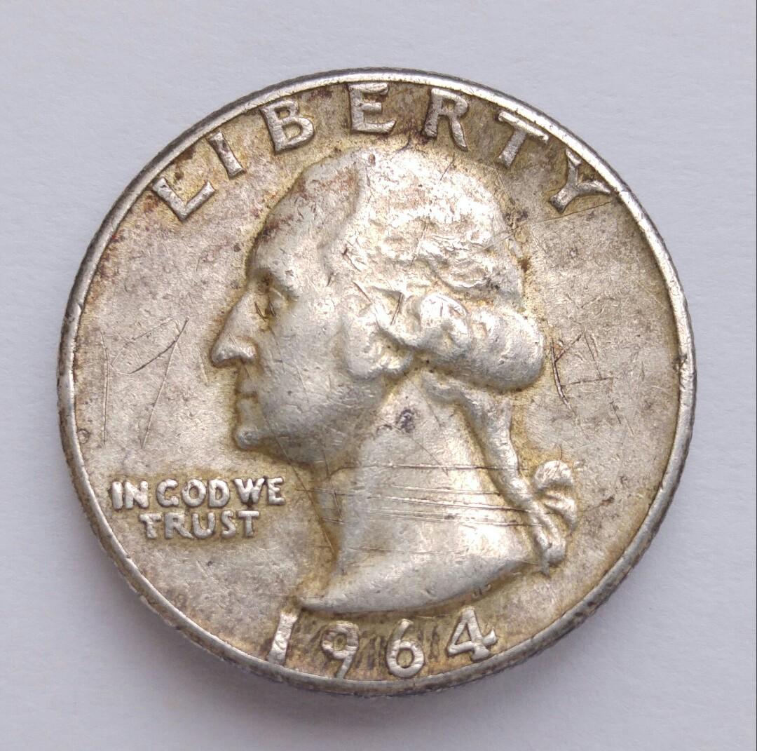 銀幣]1964年美國華盛頓25分美金銀幣一枚, 興趣及遊戲, 收藏品及紀念品, 錢幣- Carousell