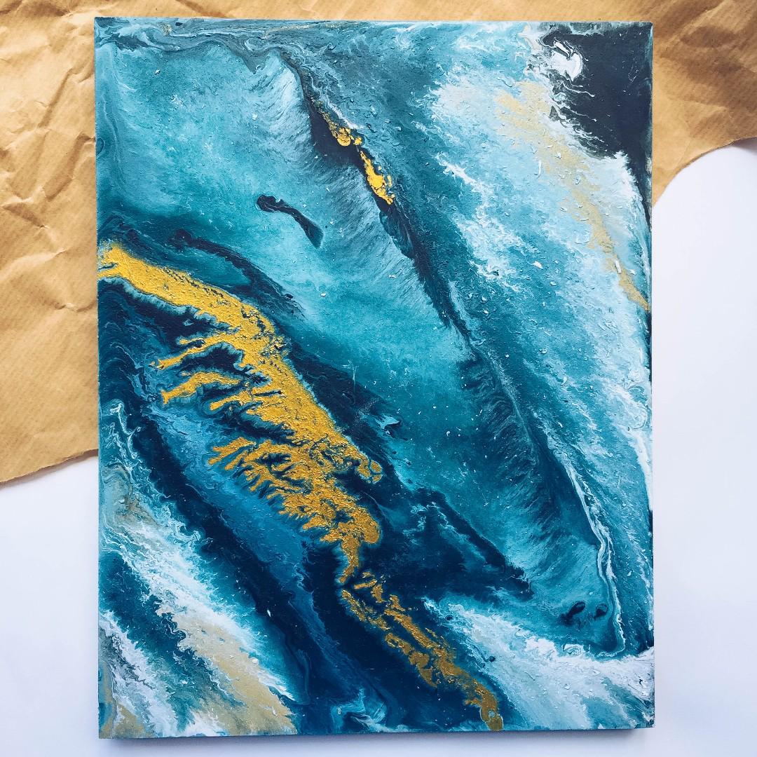 Acrylic Fluid Painting On Wood Design Craft Art Prints On Carousell