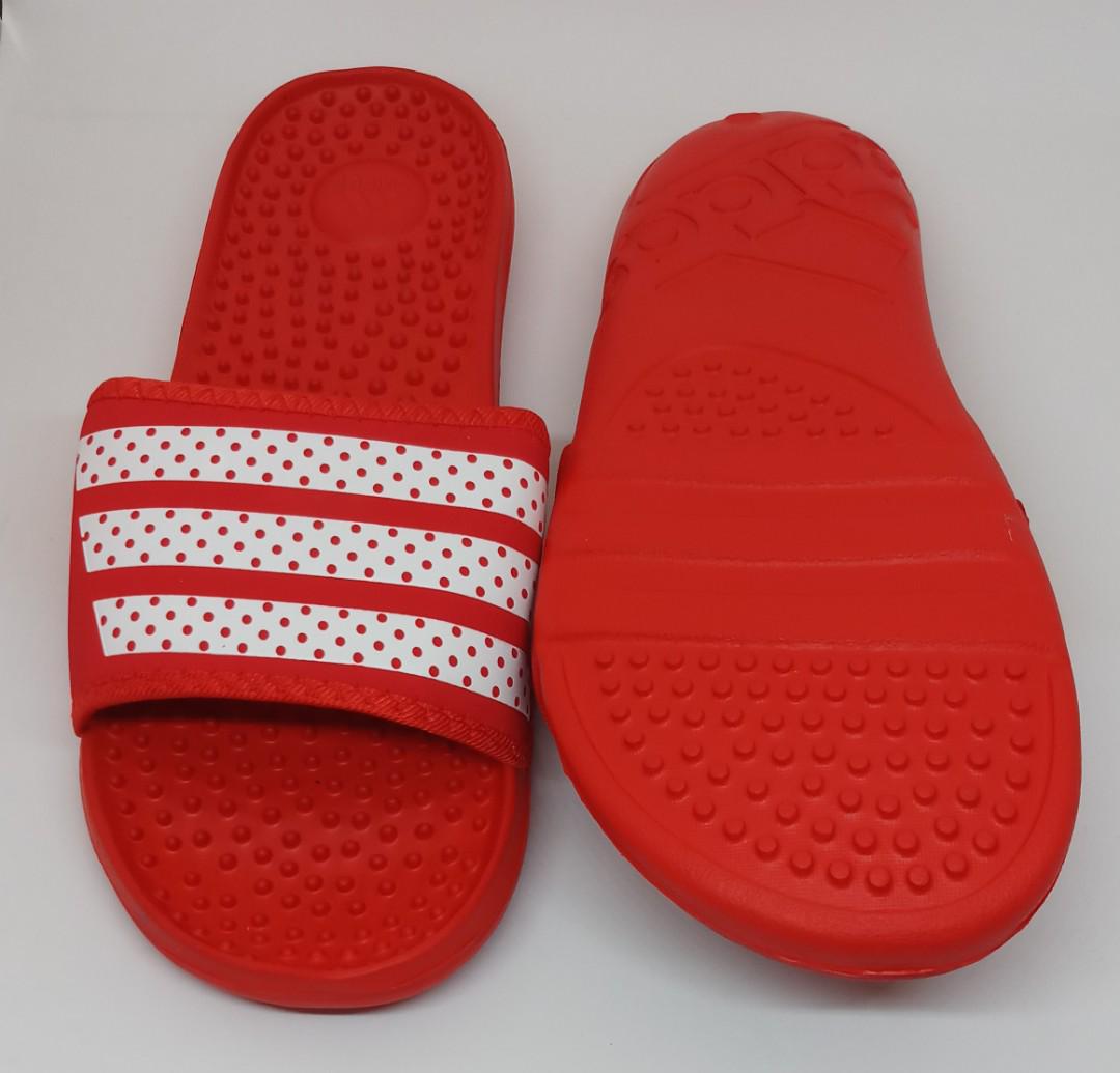 red and white adidas slides