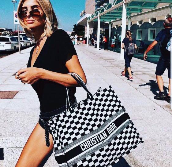 Christian dior deals checkered tote