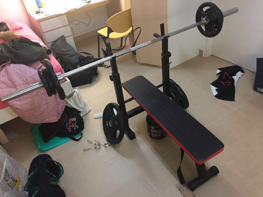 Bench Press Full Set With Olympic Bar And Plates Sports Sports