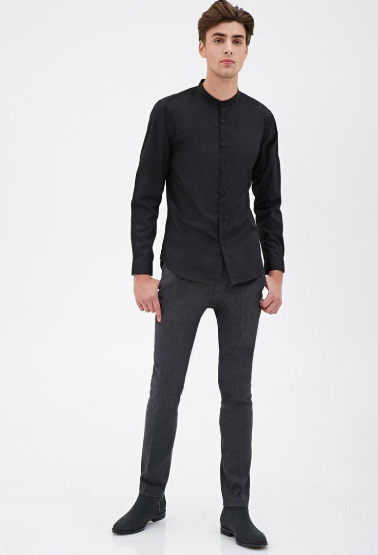 Chinese collar black shirt clearance