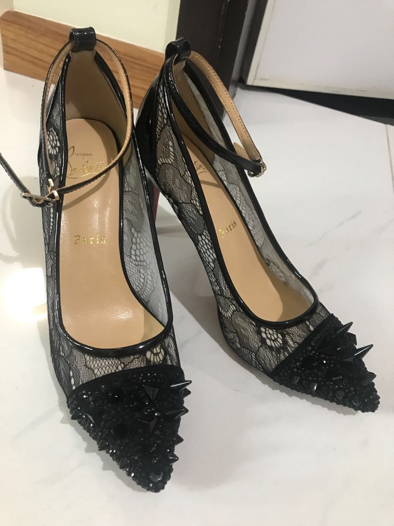 christian louboutin black lace heels