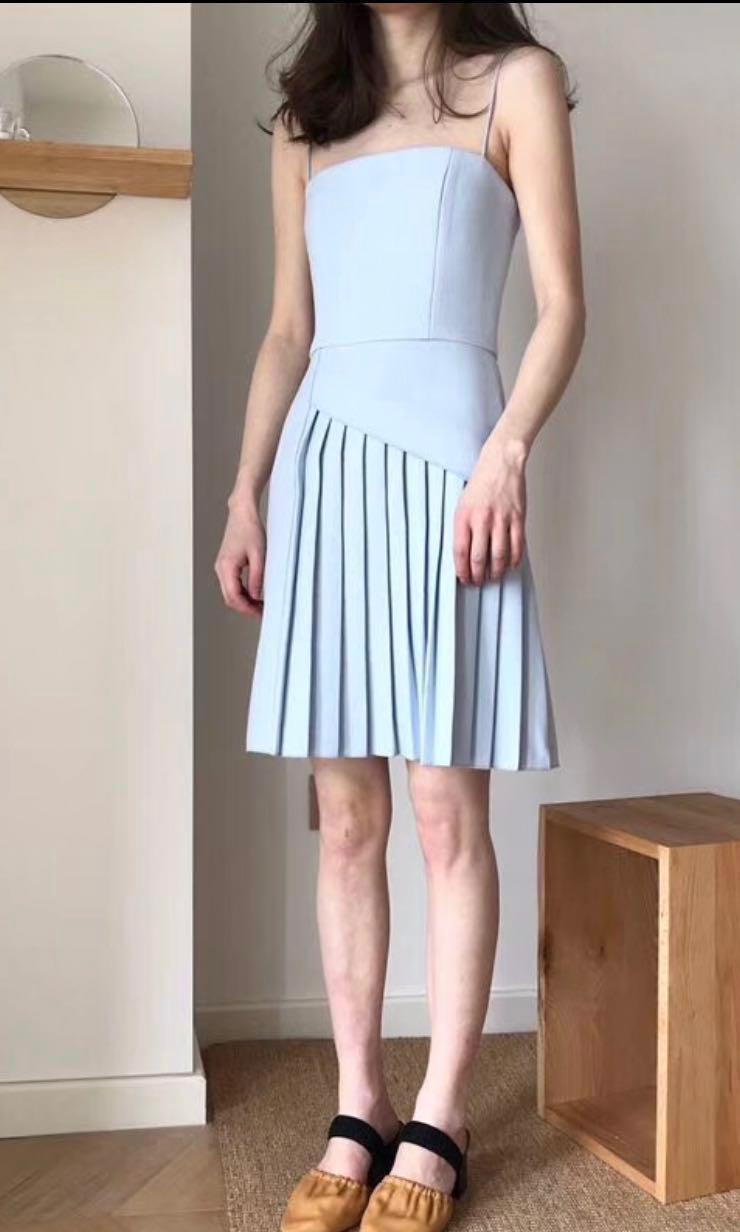 Dion Lee style asymmetrical dress coil pleat mini dress baby blue holiday vacation Carousell