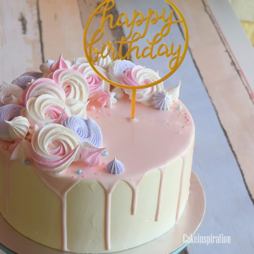 Drip Cake Pastel Pink With Meringue Kisses Singaporecake Food Drinks Baked Goods On Carousell