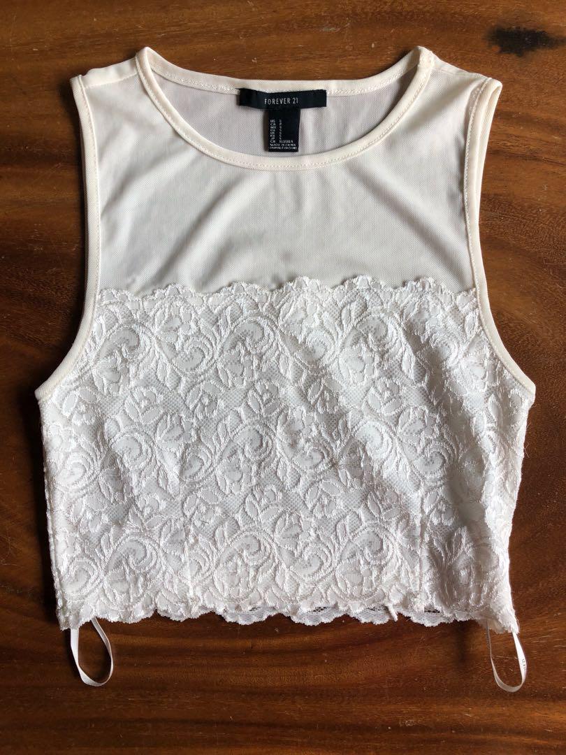 forever 21 white lace crop top