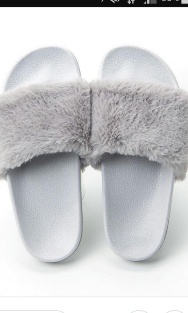 fluffy grey slides