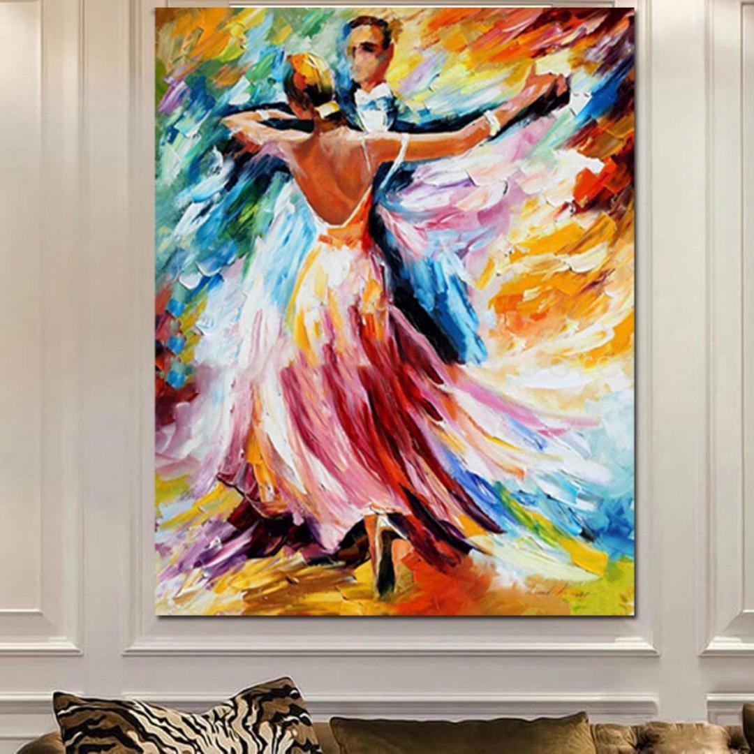 Hand Painted Dancing Couple Palette Knife Oil Painting Canvas