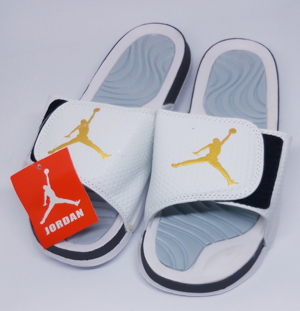 white jordan slippers