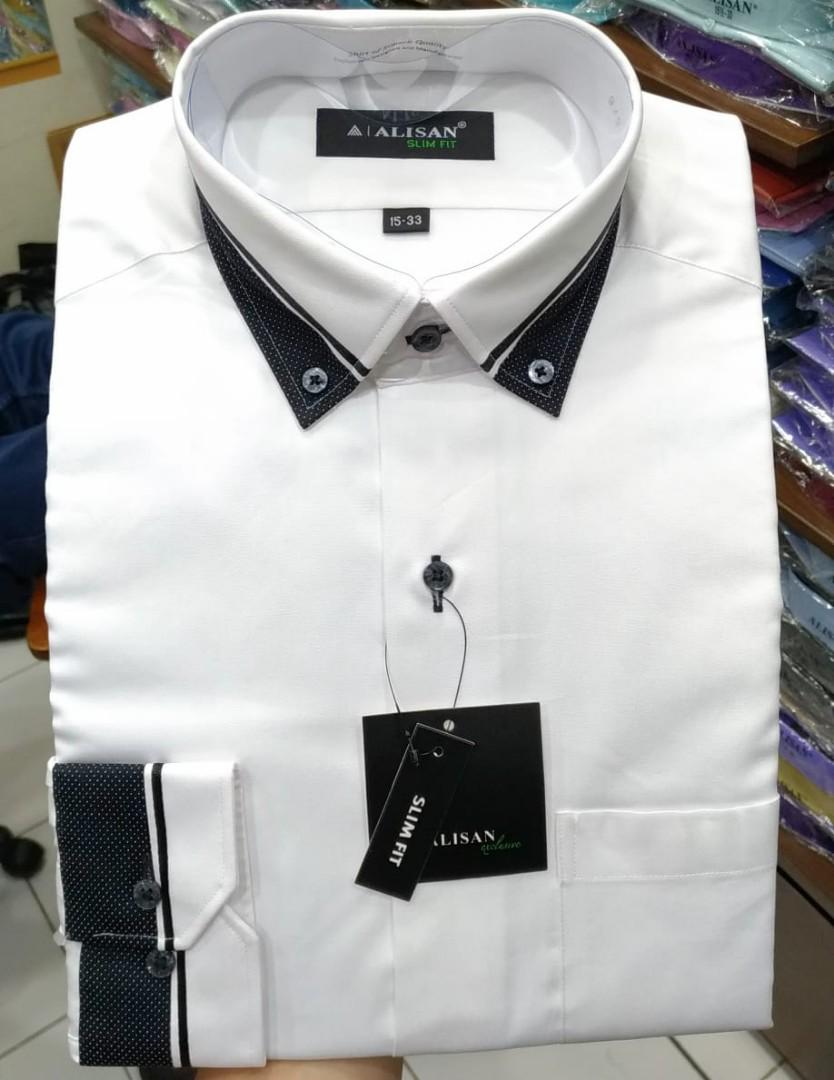Kemeja Alisan Pria Slim Fit Putih Kombinasi Kerah Sedikit Bintik Olshop Fashion Olshop Pria Di Carousell