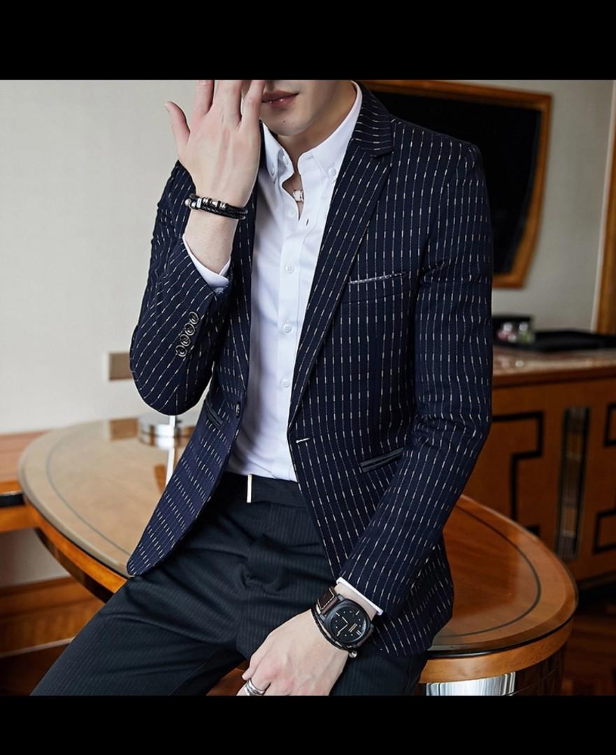 Men slim fit blazer blue light blue dot jacket quality style
