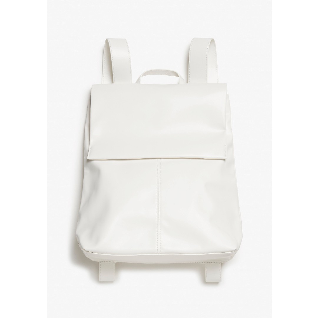 monki minimalist white fold over square backpack