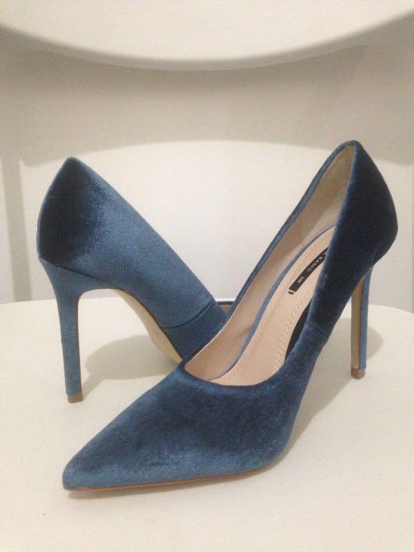 zara blue velvet heels
