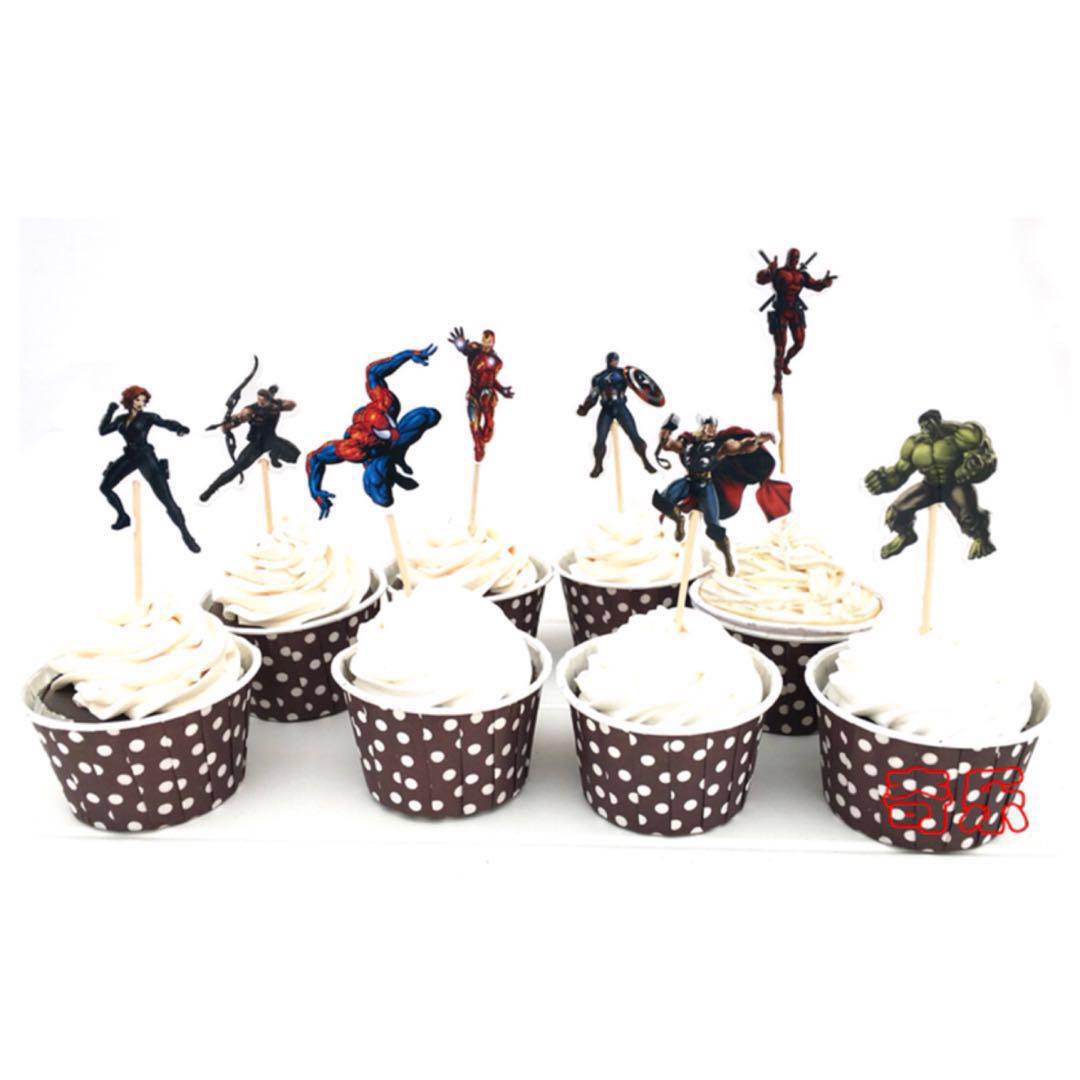 8 Pcs Marvel Avengers Cupcake Topper Cake Deadpool Hawkeye Black