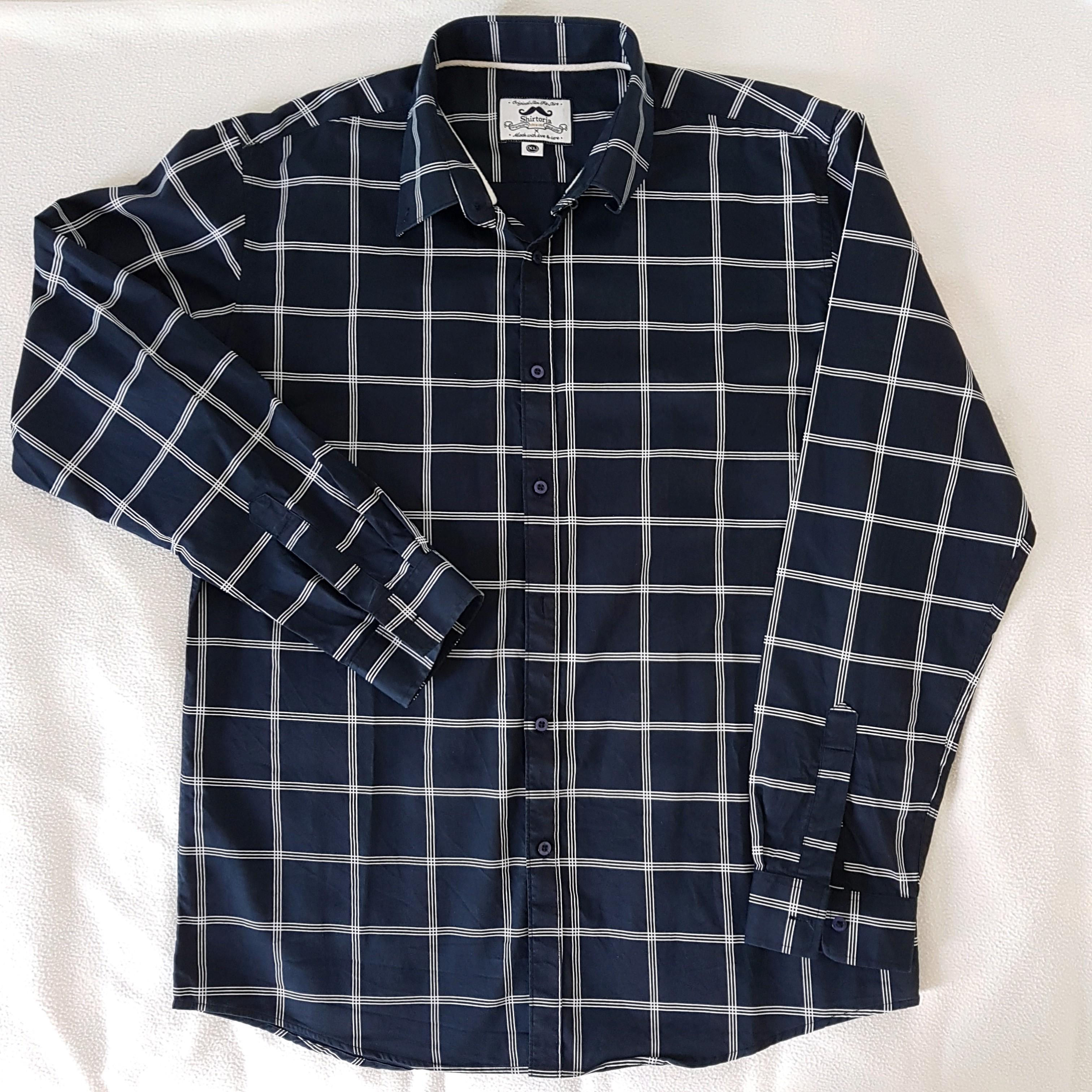 Brand New Dark Blue Checkered Shirt (White), Men's Fashion, Tops & Sets ...
