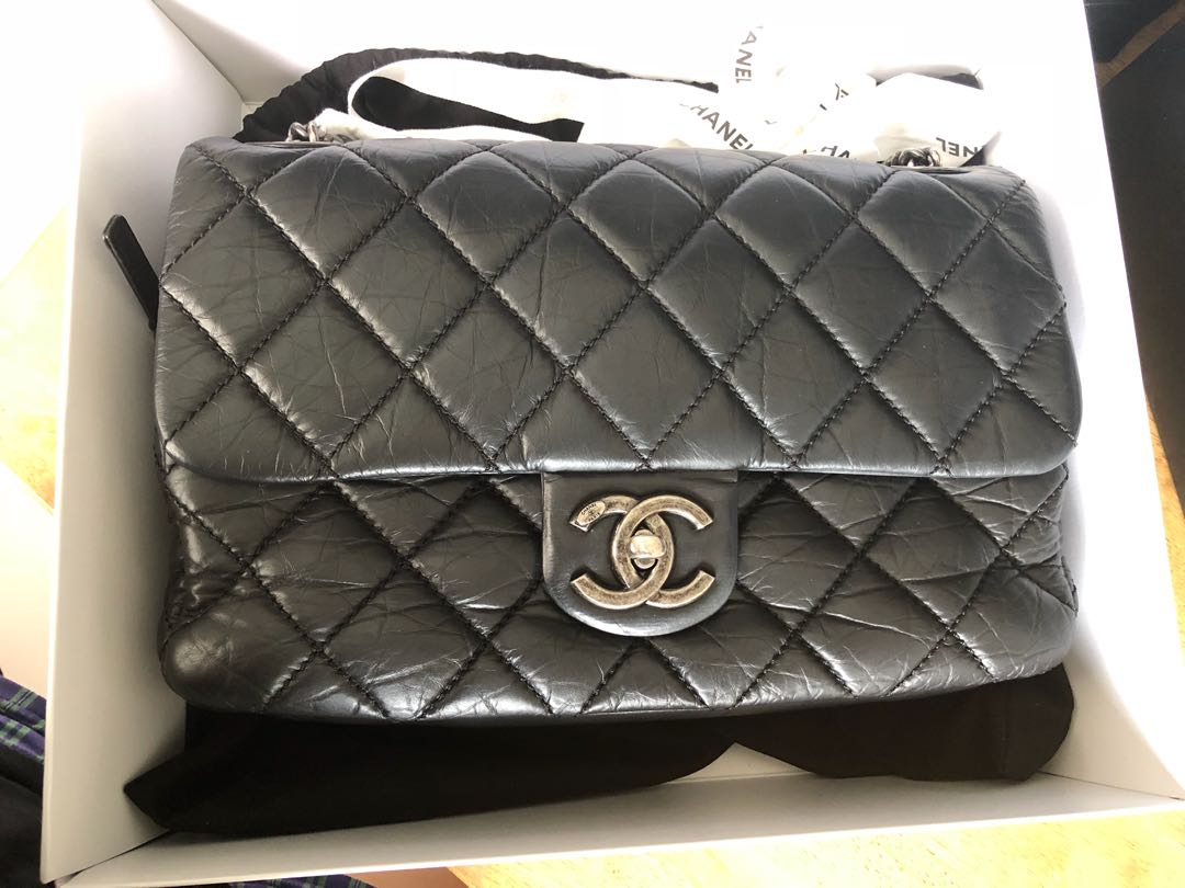 Chanel easy flap jumbo distressed calfskin, Luxury, Bags & Wallets