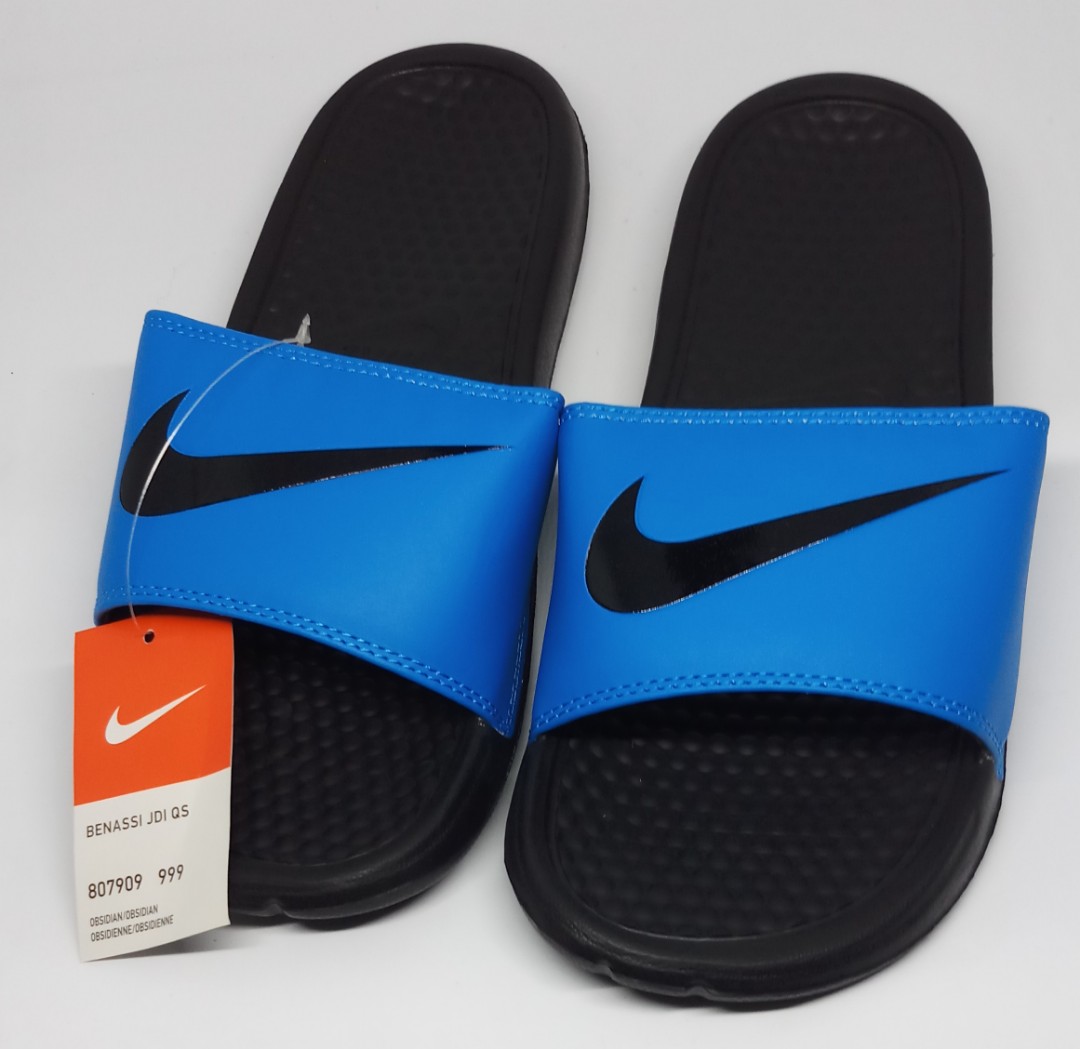 nike slippers blue and black cheap online