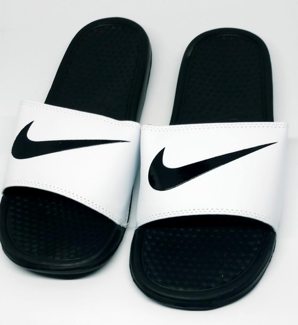 nike black and white slippers