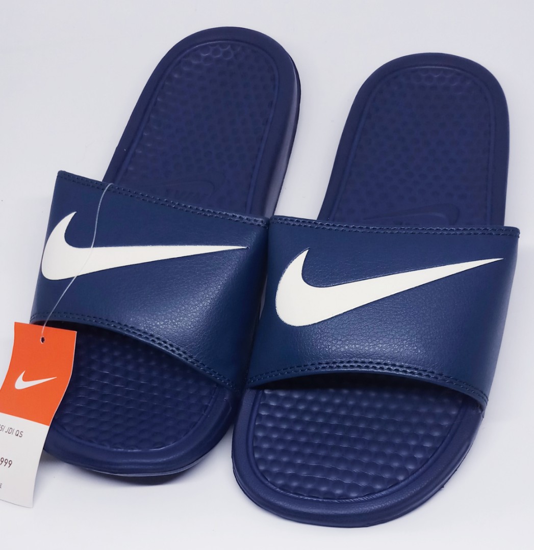 Nike Benassi Slippers - Navy Blue White 
