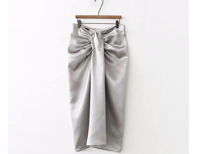 Po Sliver Twist Waist Ruched Draped On Front Slit Asymmetrical