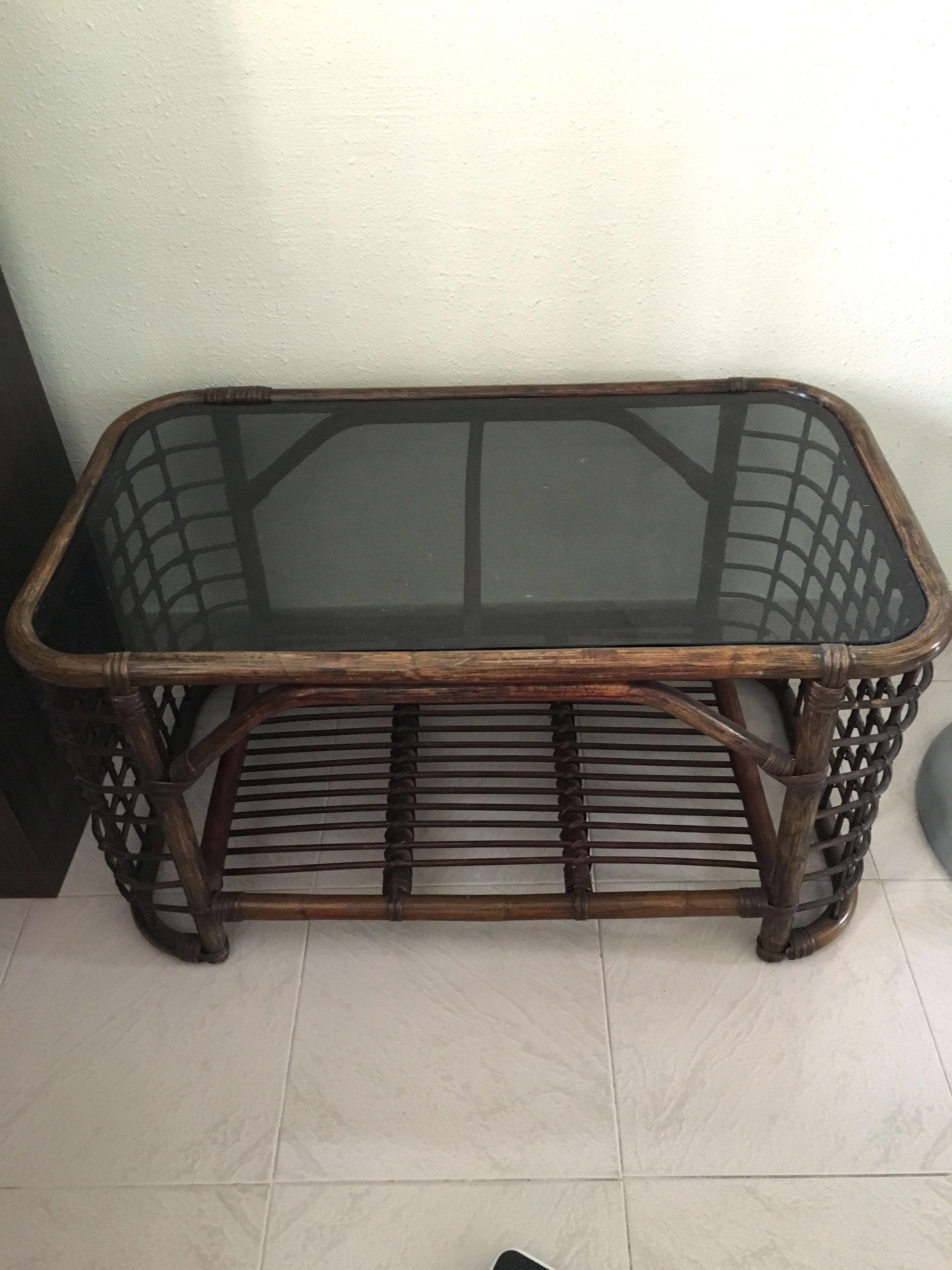 Rattan Glass table, Furniture & Home Living, Furniture, Tables & Sets