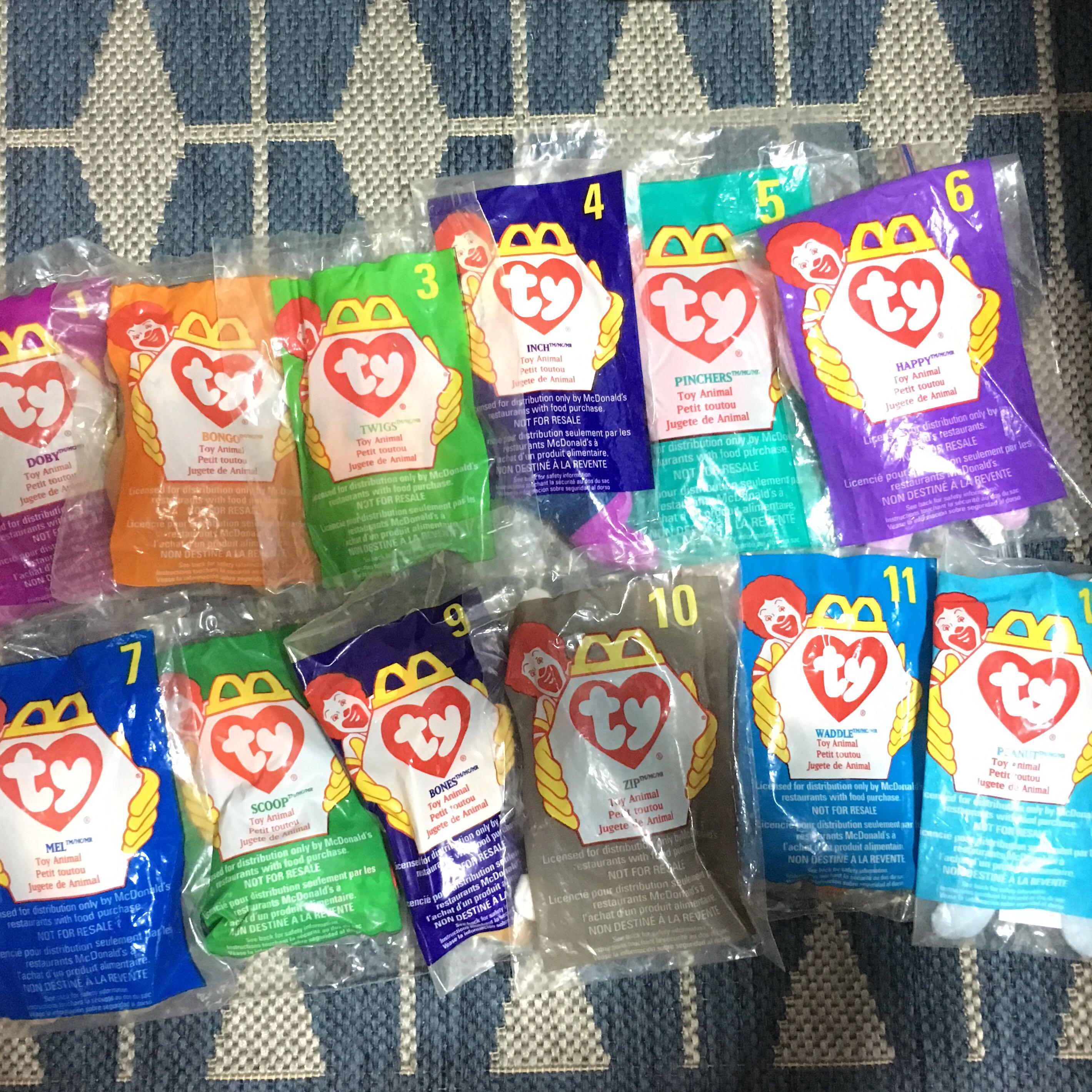 1998 McDonald's Happy Meal Toys Set of 11 Ty Beanie Baby Plush Stuffed Missing 1 