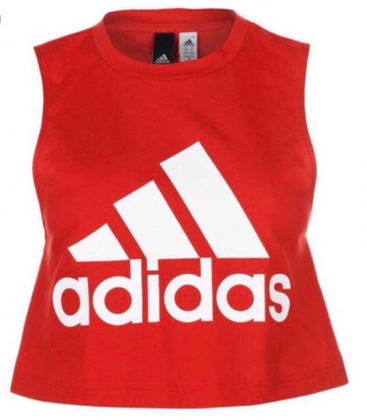 Red and white adidas crop top online