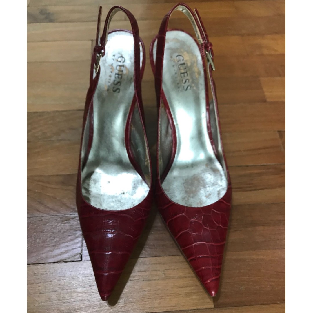 guess red high heels