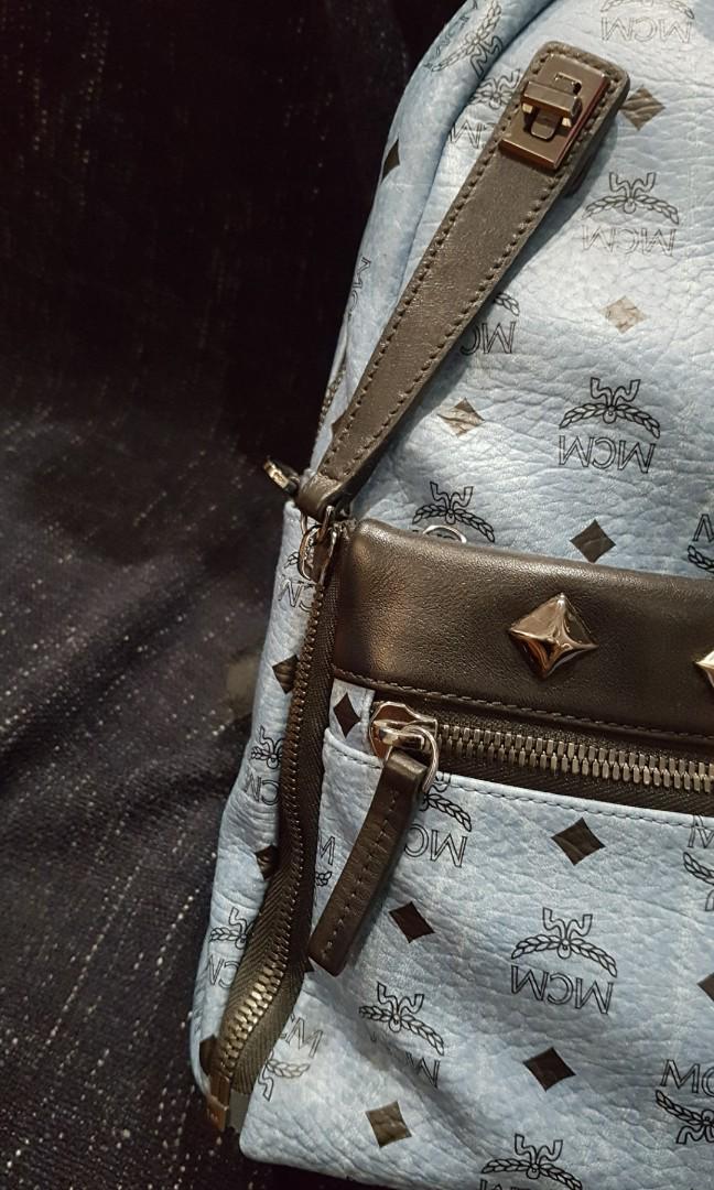 Mcm blue studded best sale backpack