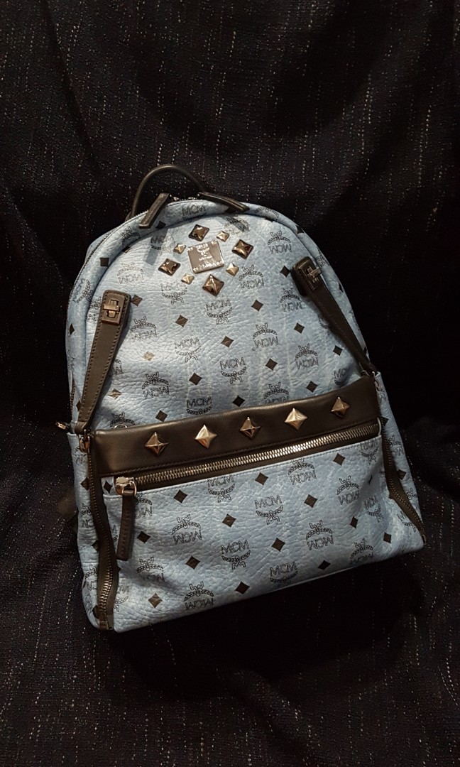 Mcm blue studded discount backpack