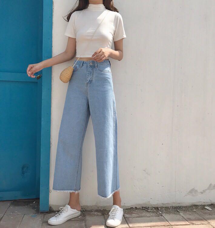 wide leg fringe jeans