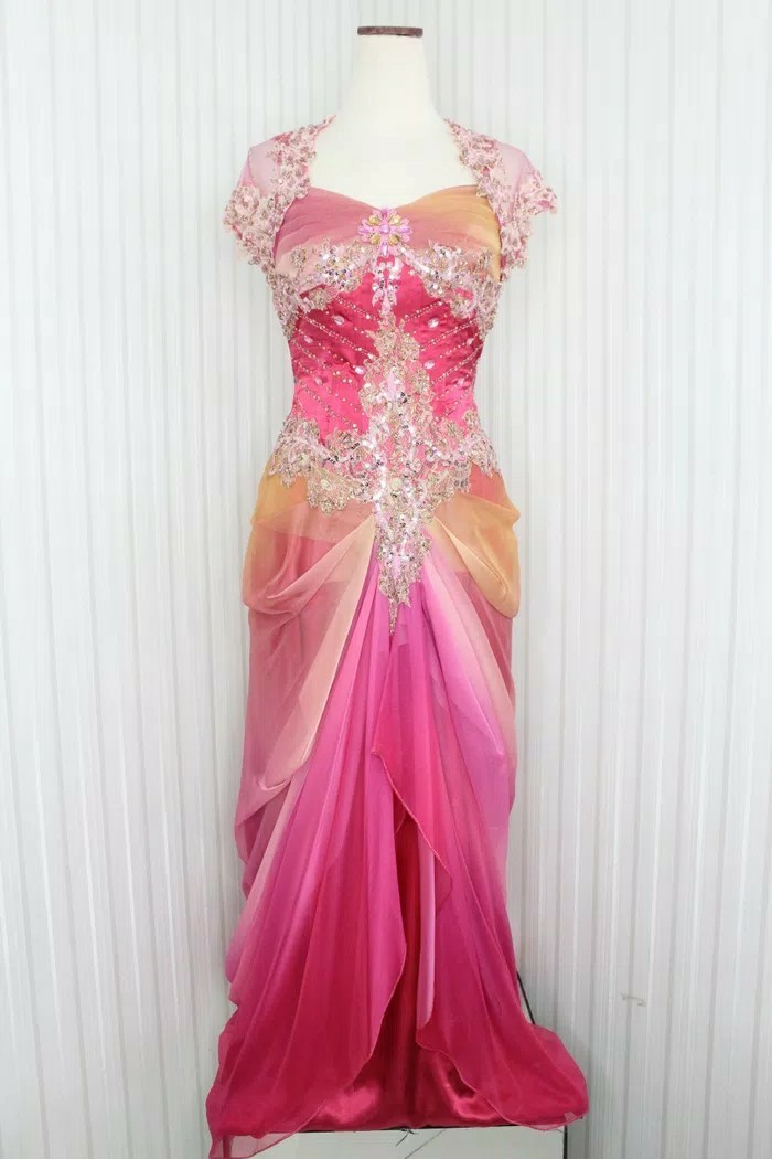 Long Dress Gaun Pesta Shocking Pink Gradasi Bolero Kode 9040
