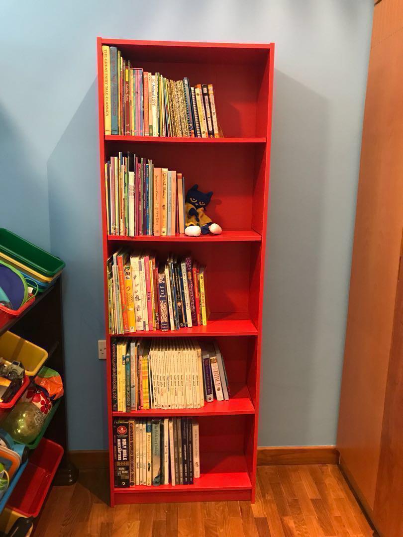 Red Bookshelf Furniture Shelves Drawers On Carousell