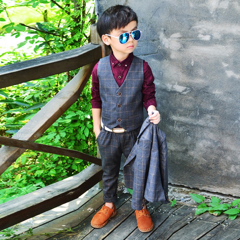 3pcs Kids Baby Boys Formal Suit For Wedding Jackets Concert Suit Coat Pants Vest